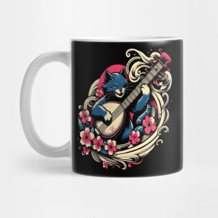 cat playing  shamisen japanese Mug